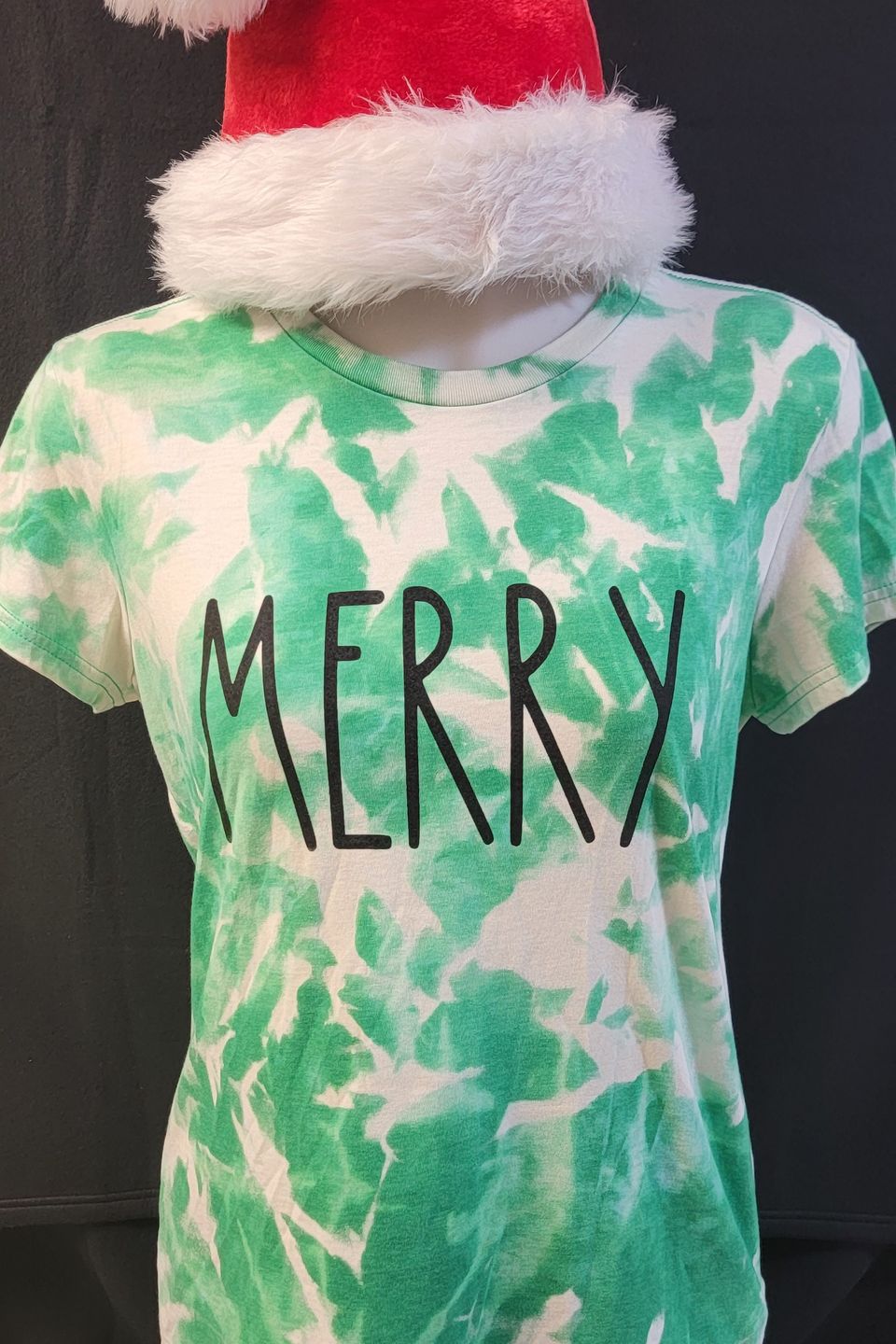 Example of a "Merry" t-shirt using direct-to-film (DTF) transfer.
