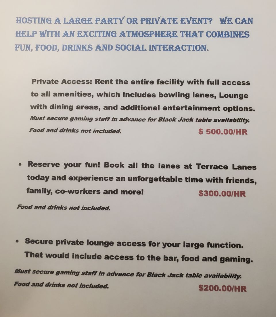 Terrace facility rentals for parties