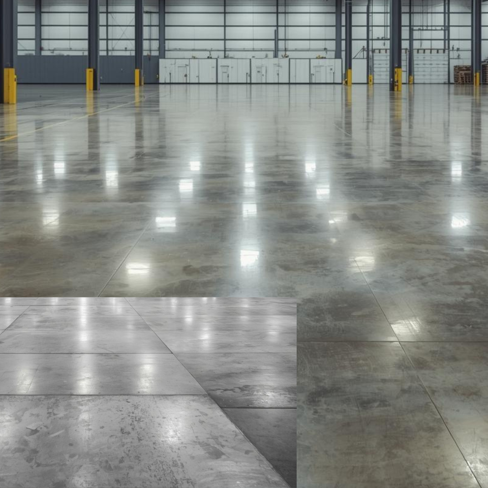 Large commercial warehouse with a smooth, polished concrete floor.