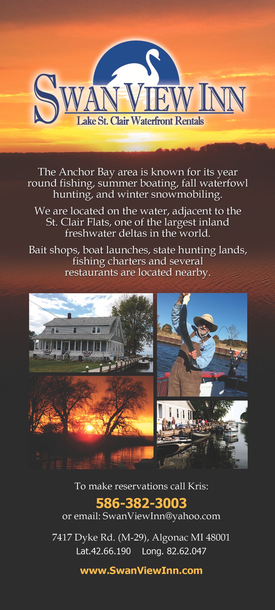 Swan view inn rack card 4x9 front