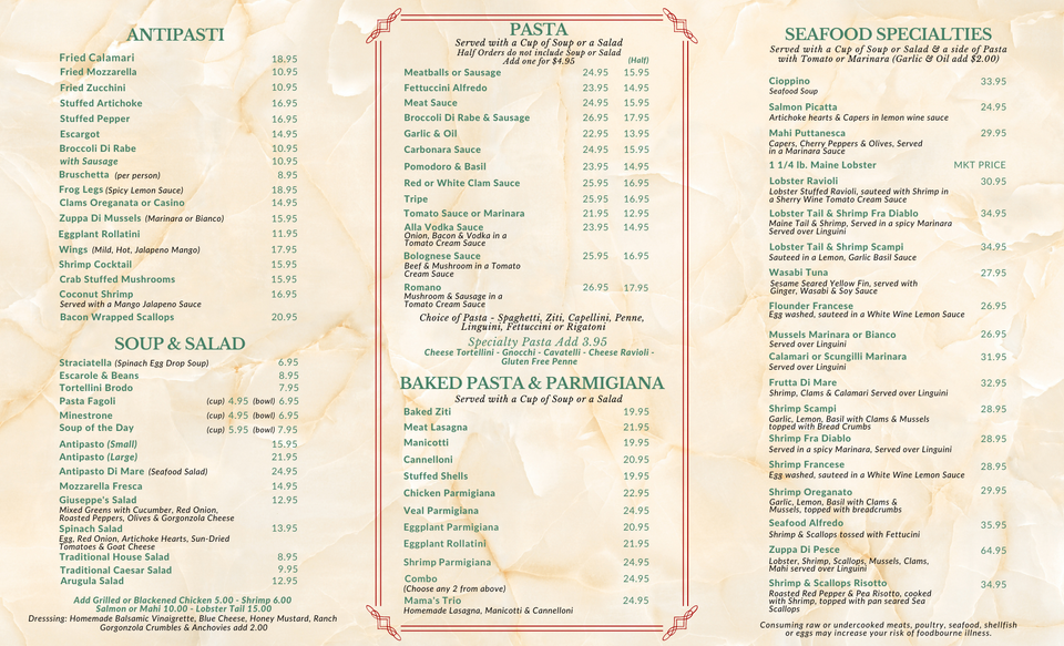 New price   takeout menu front