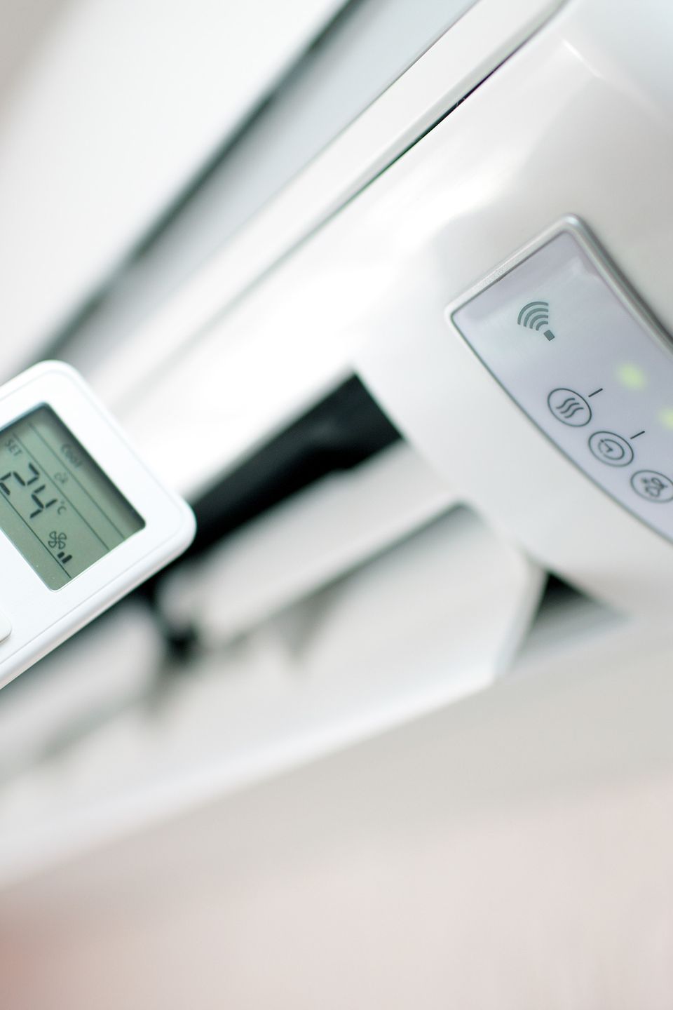 Remote control for a ductless mini-split air conditioner displaying cooling mode. Professional mini-split AC installation, repair, maintenance, and replacement services by SoCal Air Conditioning & Heating in the Coachella Valley.