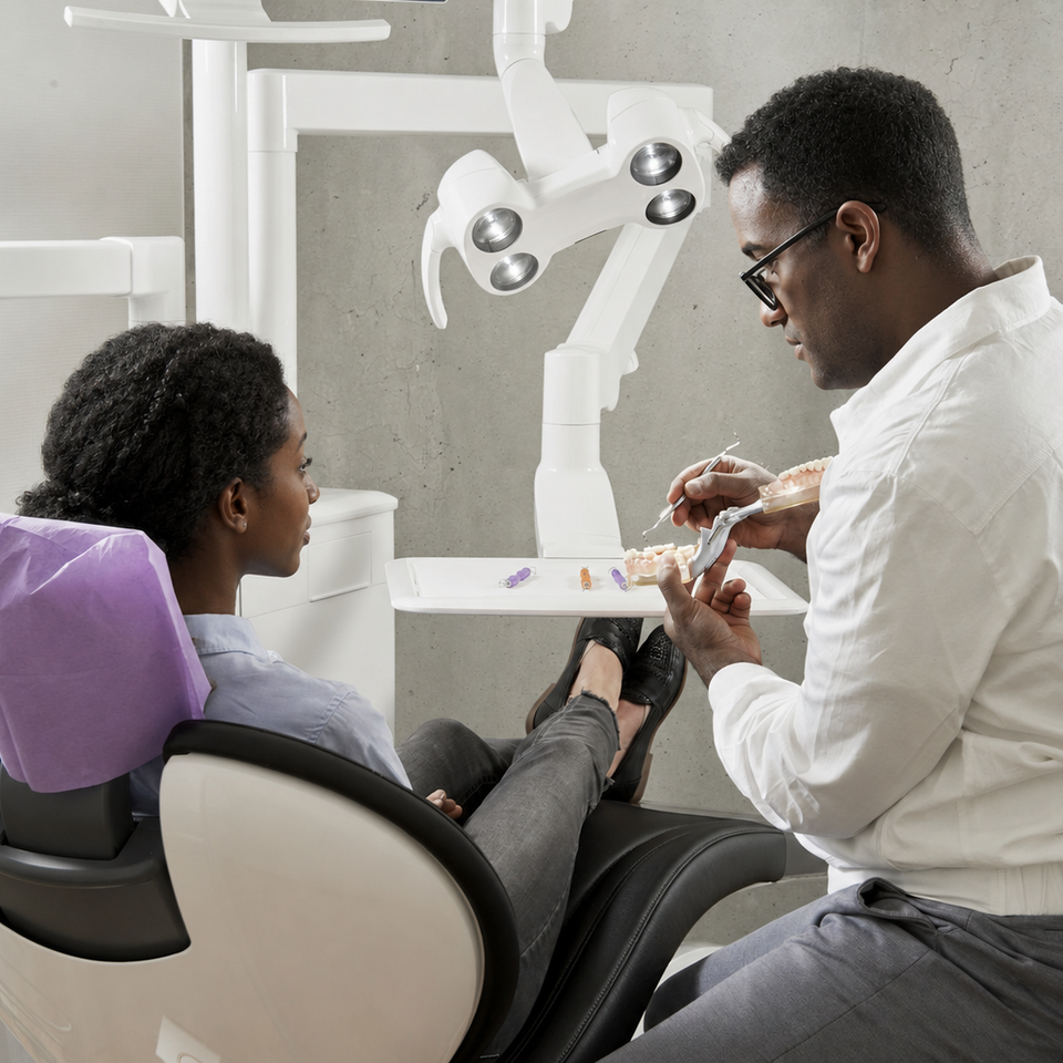 African american dentist and patient in dental office