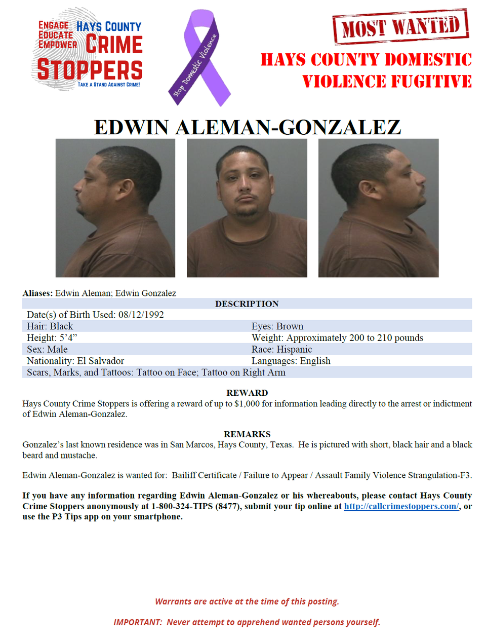 Aleman gonzalez most wanted poster