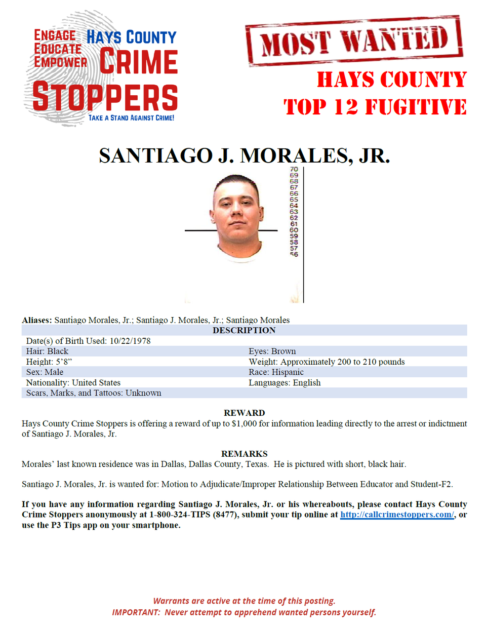 Morales most wanted poster