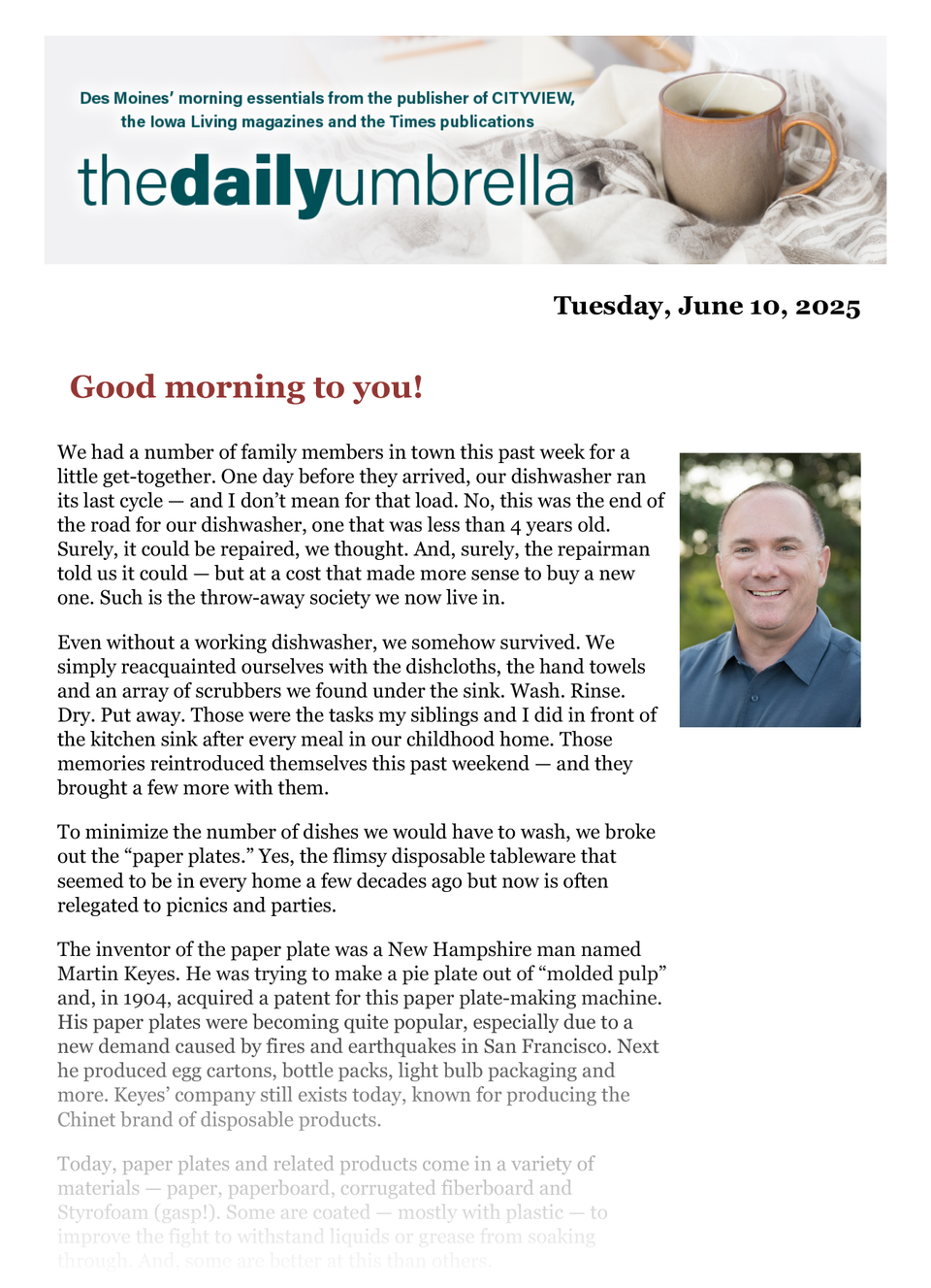 June 10 daily umbrella  casey's center transition begins  teacher's pet  dishwasher dilemma and paper plates 1
