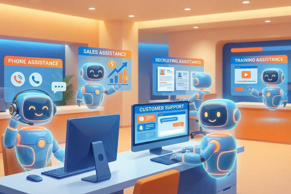 Firefly gemini flash make an image of a team of friendly ai assistants providing phone assistance  sales a 405643