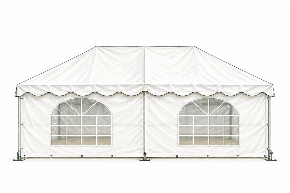 White cathedral window event tent