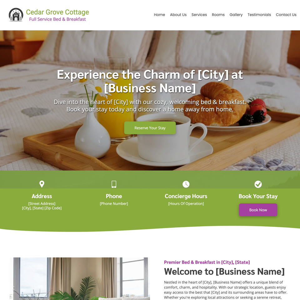 Bed breakfast website design theme