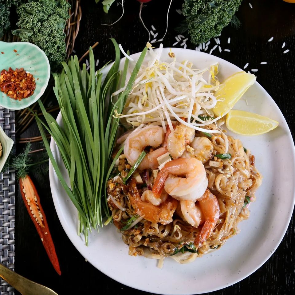 Thai Shrimp and noodles with authentic spices at Thai American Bistro in Sugar Land, Tx