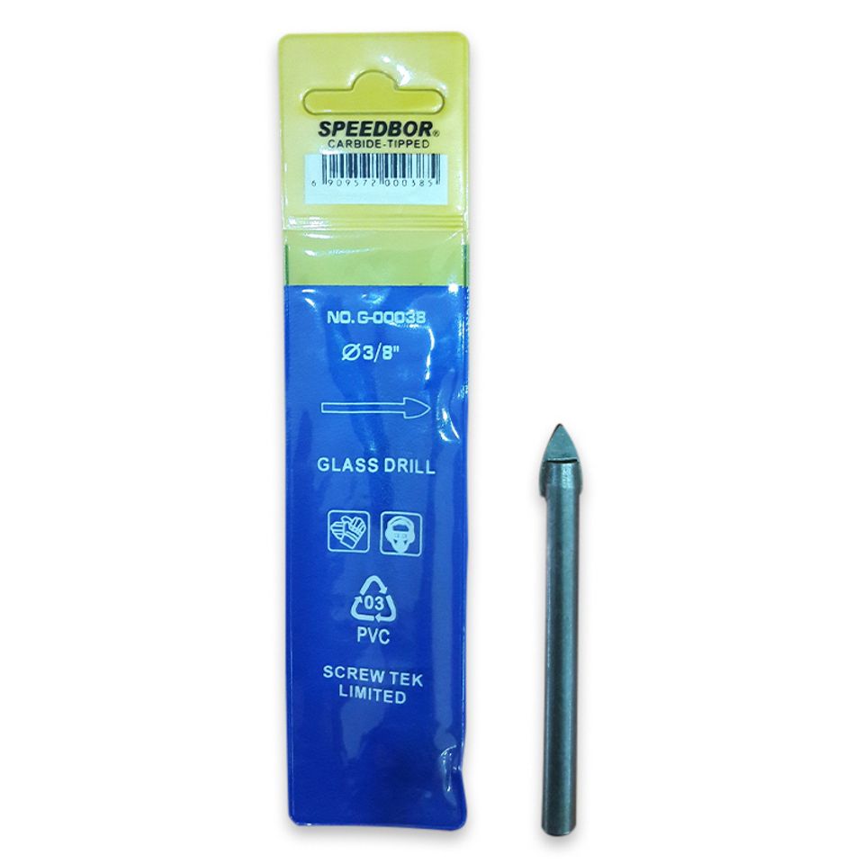 Carbide tip glass drill bit with triangle speedbor