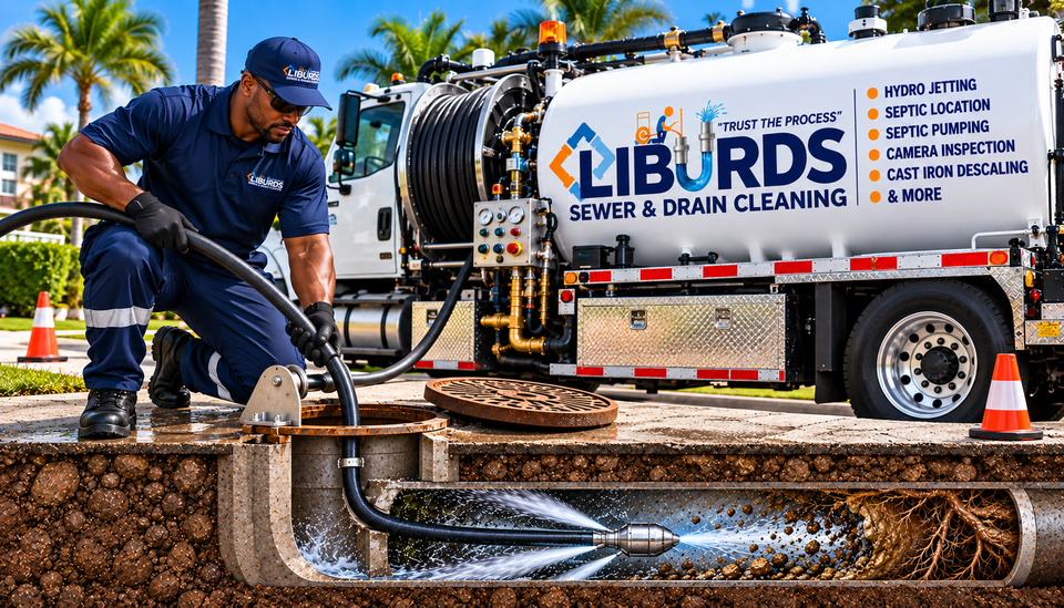 Professional hydrojetting drain cleaning service St Croix USVI - Liburd's high-pressure water cleaning equipment