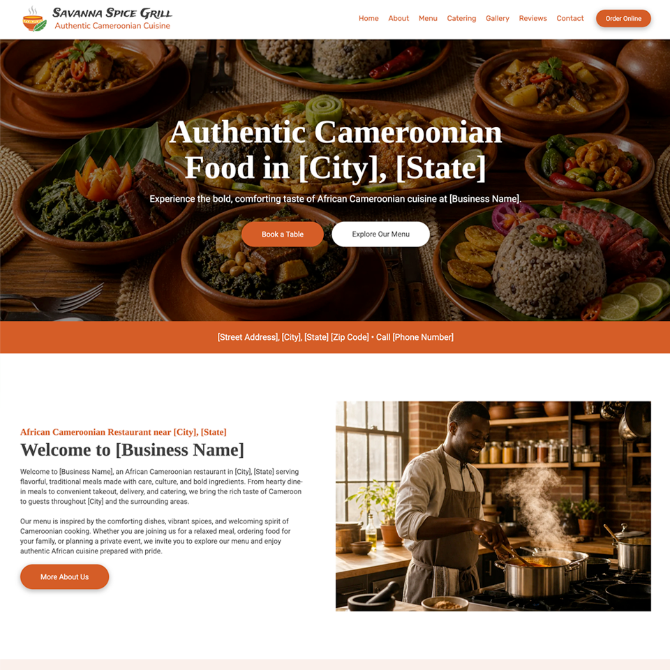 African cameroonian restaurant website design template