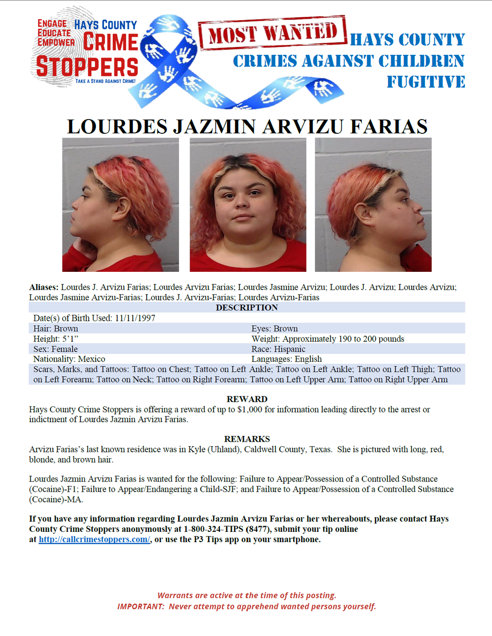 Arvizu farias most wanted poster