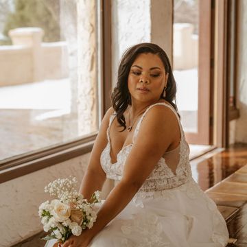 Bride with faux flower bouquet