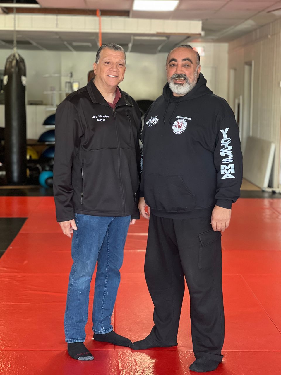 Mayor joe nicastro with victor altinbas owner of victor's mixed martial arts