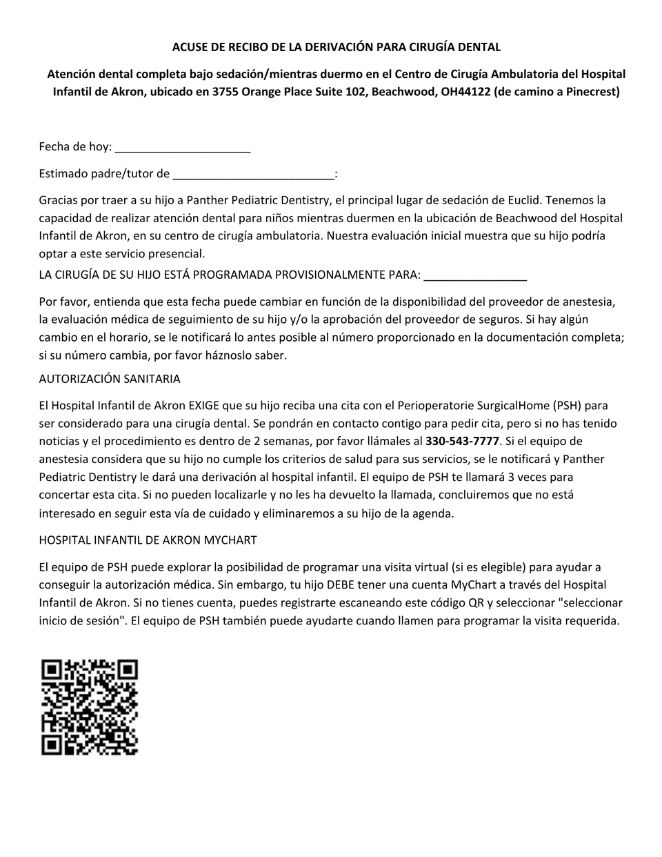 Acknowledgement of referral for dental surgery