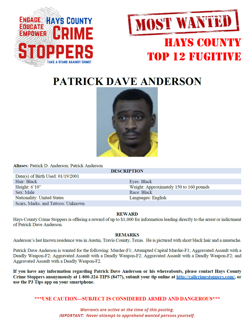 Anderson most wanted poster