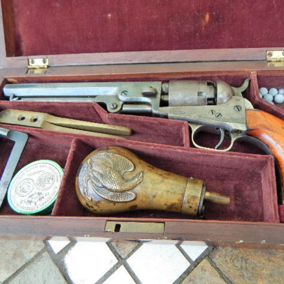 Cased  m1849 colt with implements  factory applewood grips files1820170911 6015 q5xh4y