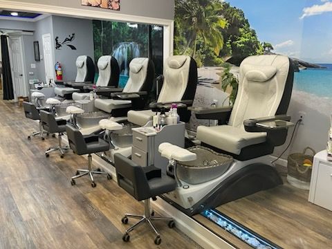 Pedicure stations at Nail Lovers in Sound Beach NY