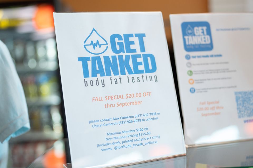 Get Tanked Body Fat Testing flyer at Maximus Gym in Riverhead