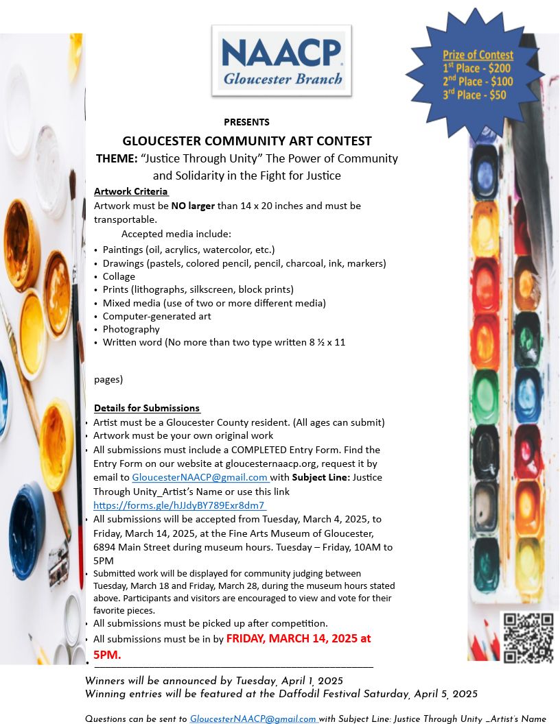 Flyer justice through unity art contest gloucester naacp 2025 (1)