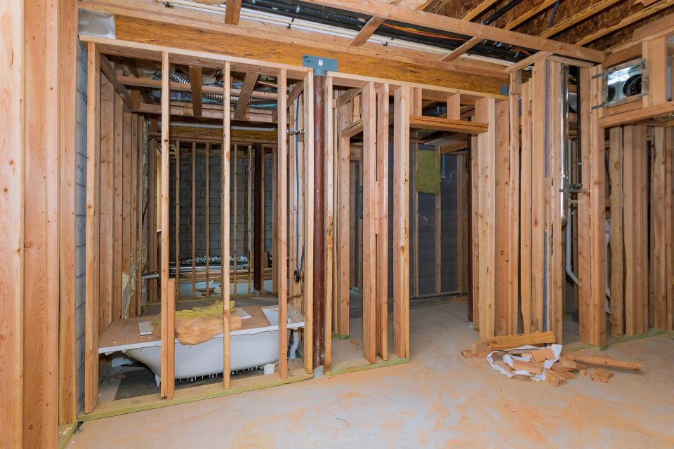 Framing work on a house being built
