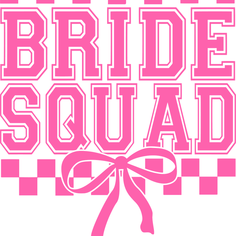 Wedding   bride squad coquette bow checkerboard pink