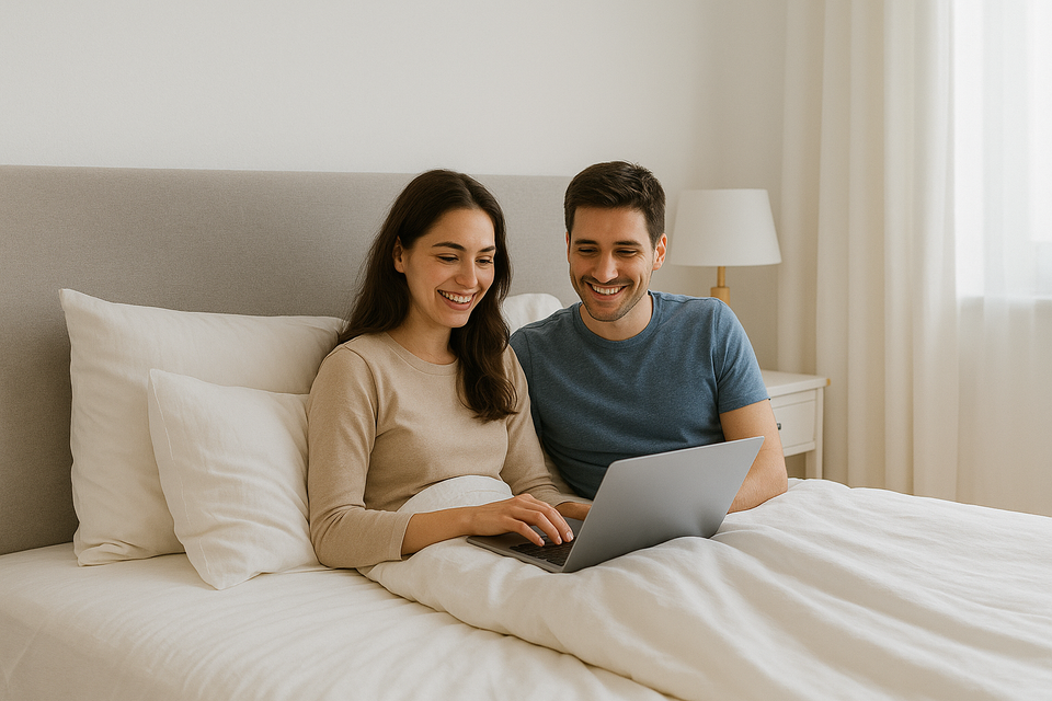 Couple in bed financing zoomed out