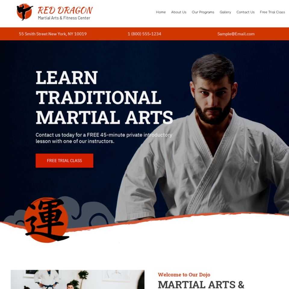 Martial arts school website design theme