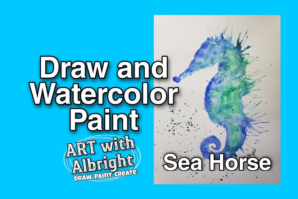 Sea Horse watercolor spikes and splatter how to paint by artist Emily Albright
