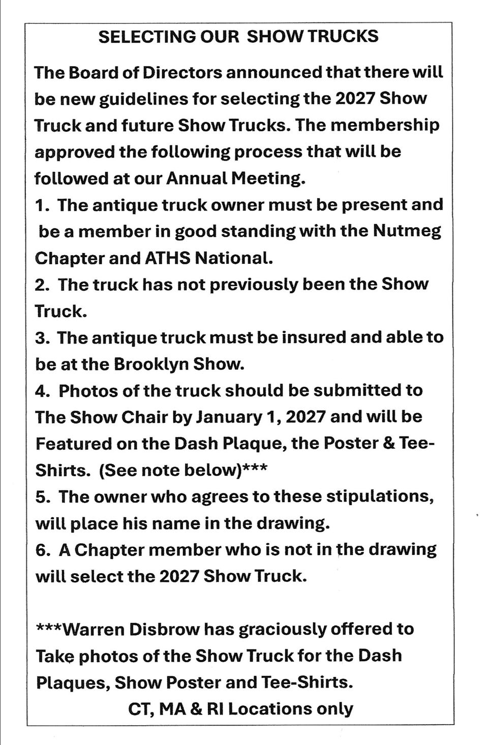 Selecting show trucks