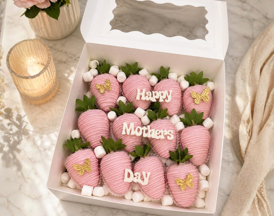 pink chocolate covered strawberries 
