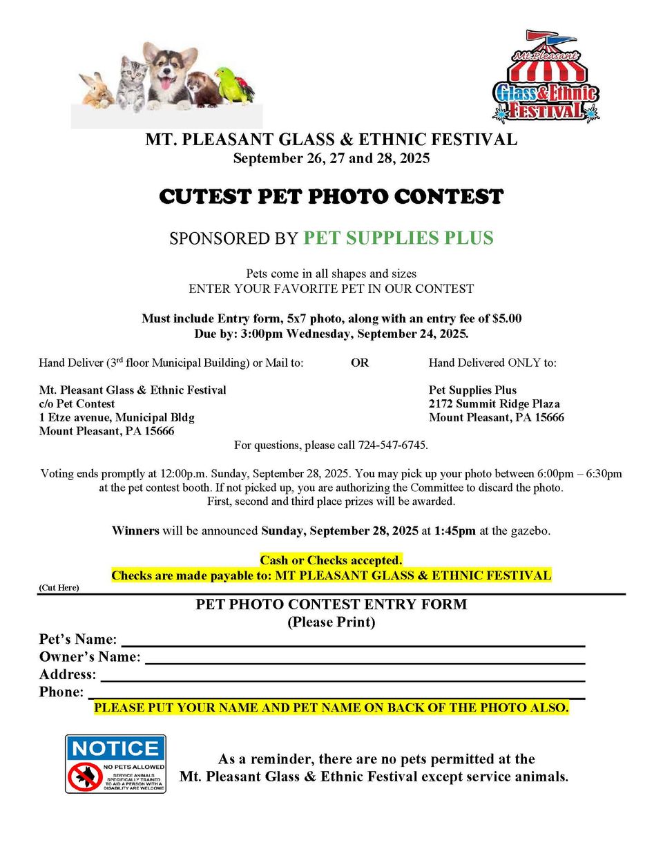Pet contest entry form 2025