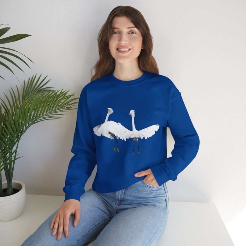 Show off with the dancing egrets on a sweatshirt