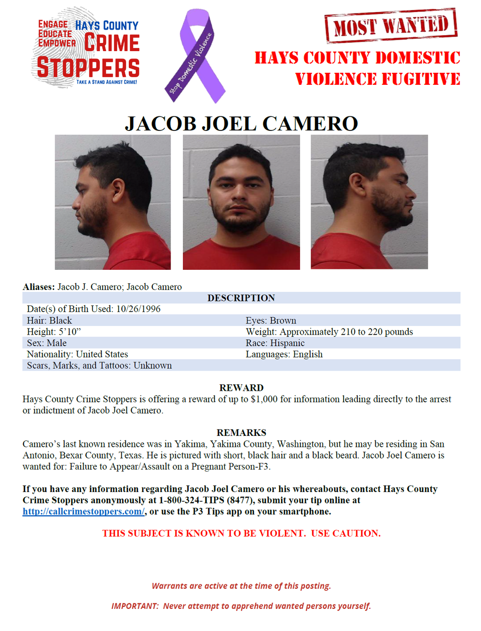 Camero most wanted poster
