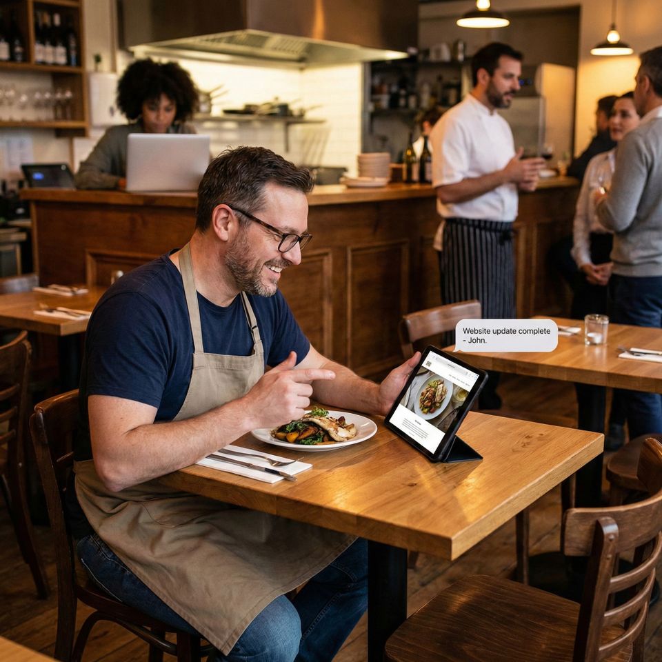 Owner reviewing the site on a tablet
