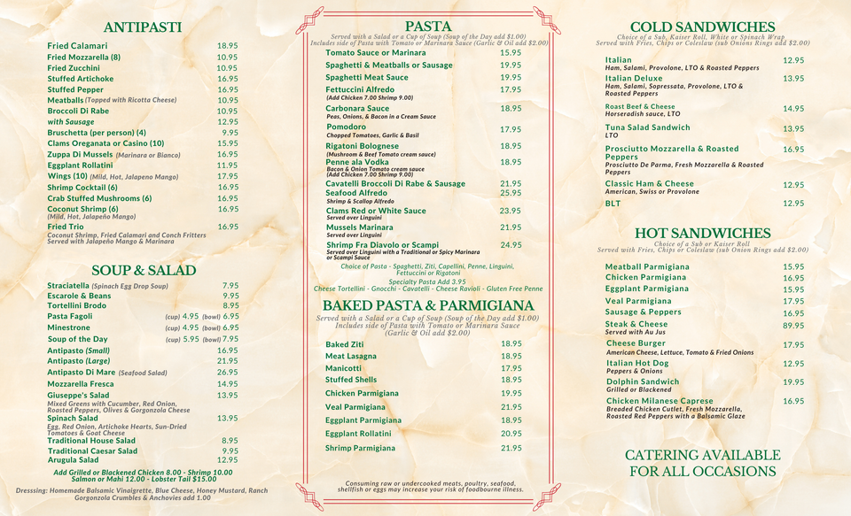 Lunch takeout menu front