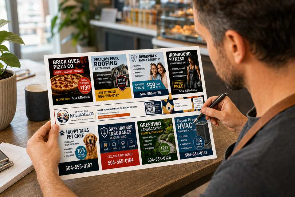 Owner of a business looking at the mailer