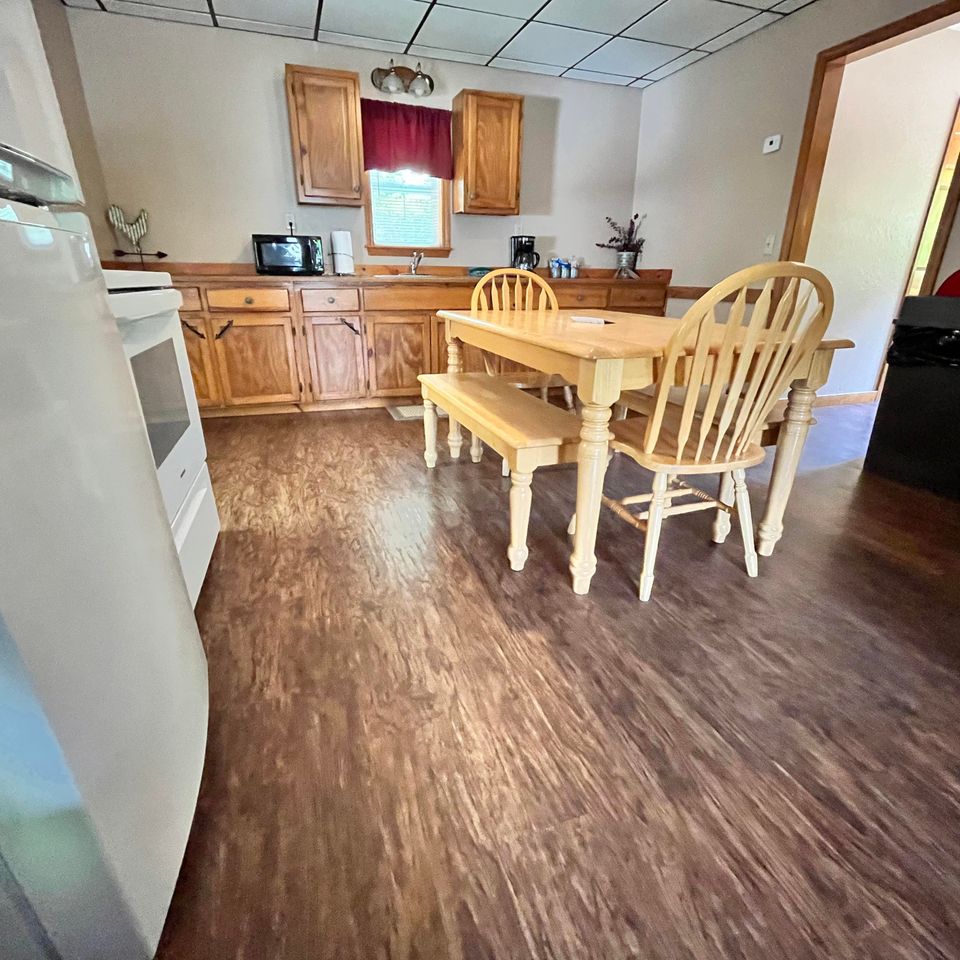 Red house dining and kitchen