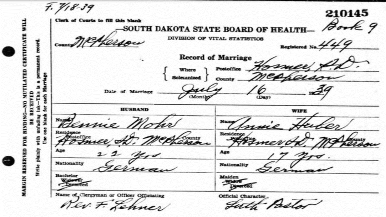 Marriage record anna and bennie