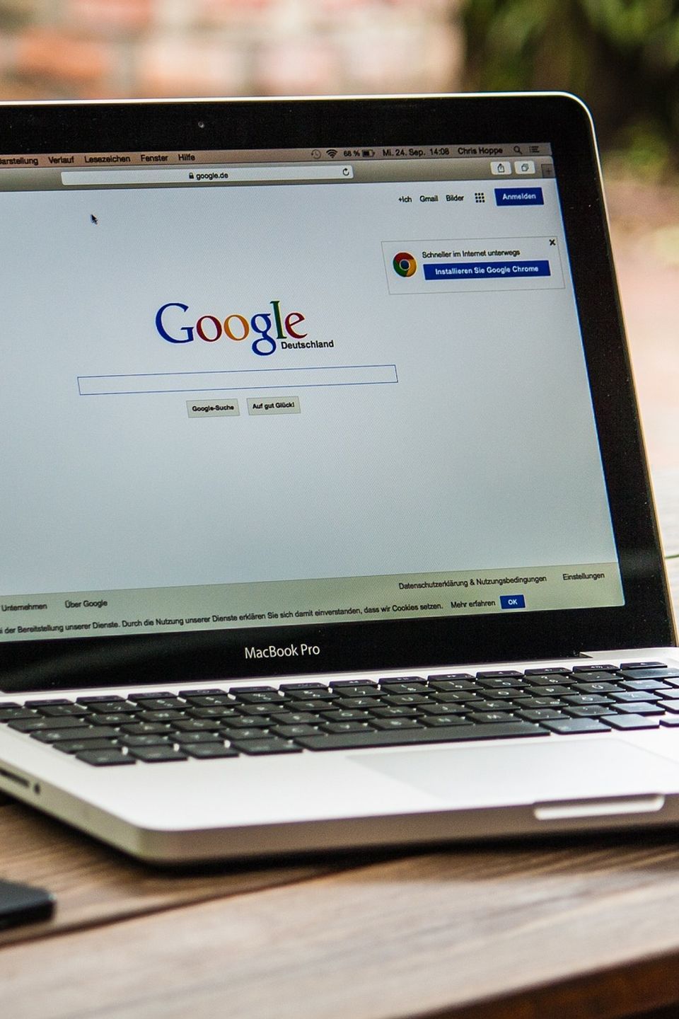 Google search screen on a MacBook Pro laptop for SEO optimization
