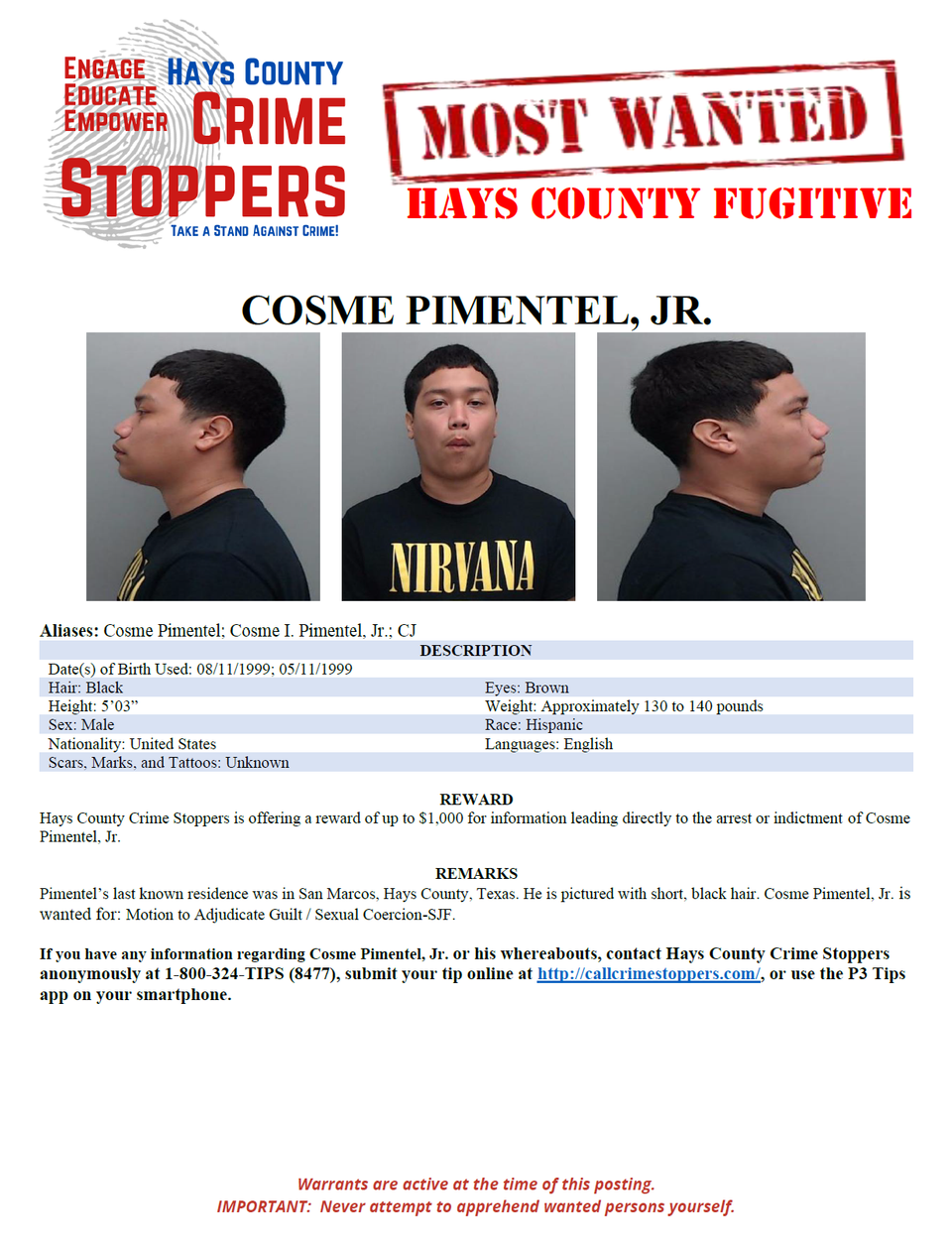 Pimentel most wanted poster