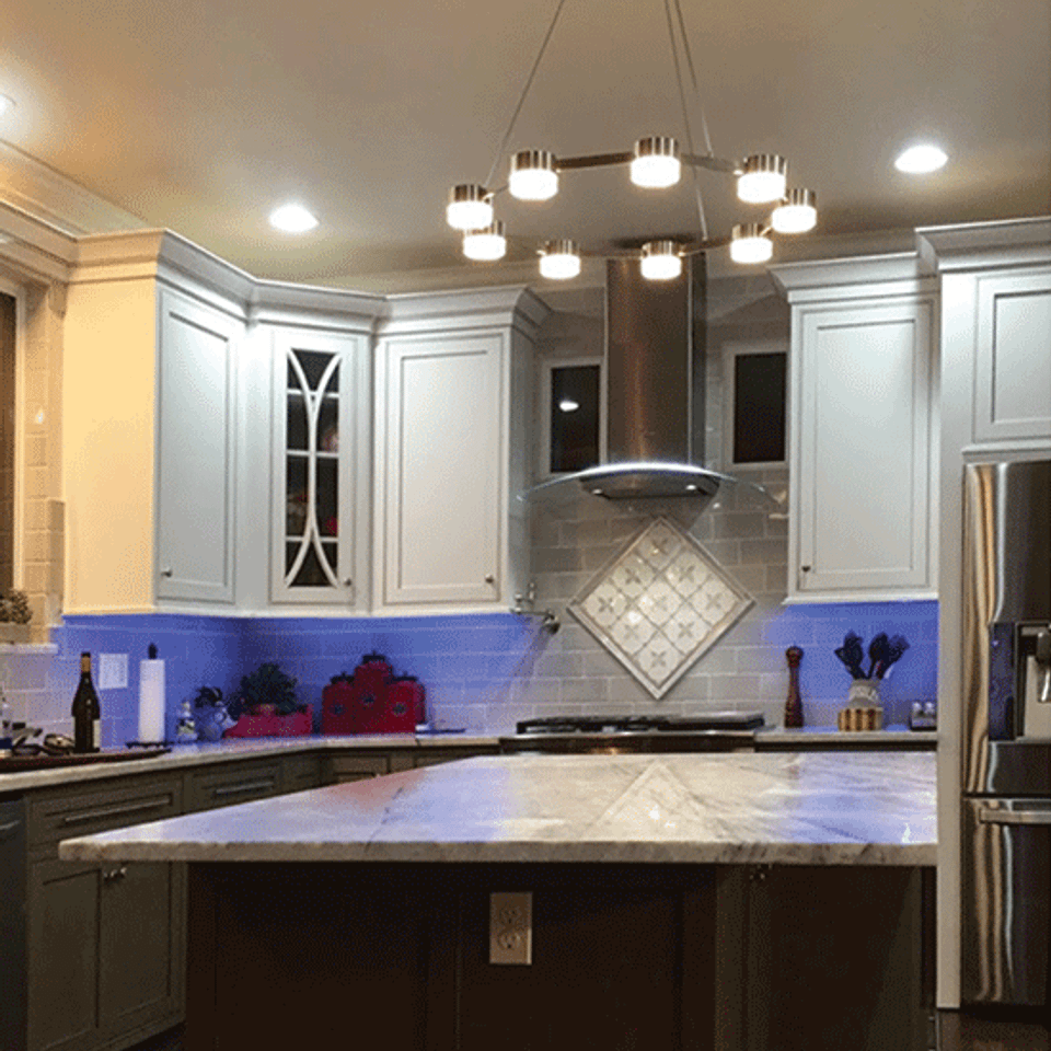 Kitchen remodel blue lights 1