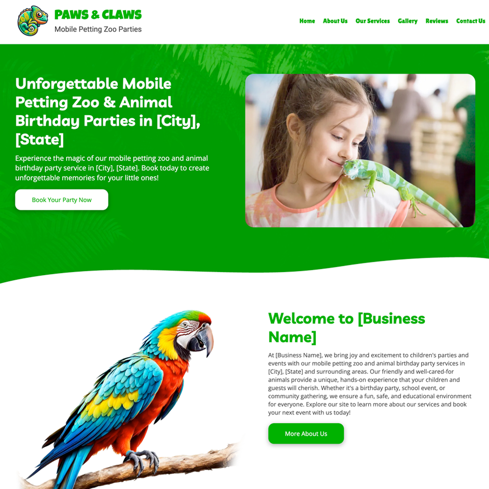 Mobile petting zoo website design theme