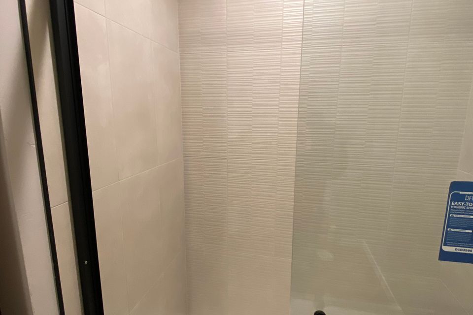 Daltile rigid clay 12x24 matte smooth tiles and 12x24 ridge tiles dune alabaster grout a