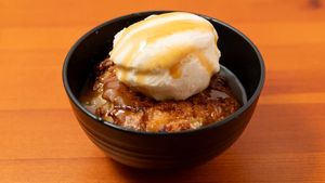 Warm delicious peach cobbler