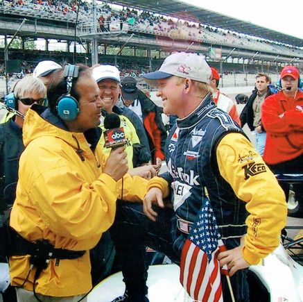 Ricky bobby treadway getting interviewed by jack arute for indy 500