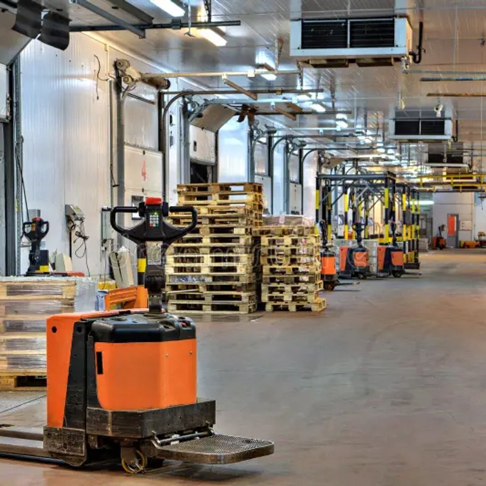 Forklifts pallet truck loading dock inside cold storage wa saint petersburg russia october electric platform area warehouse 81855226