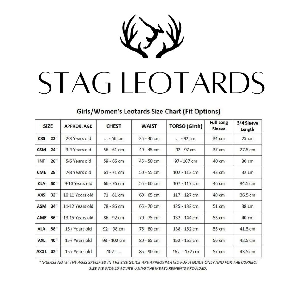 Stag leotards girl's size guide
